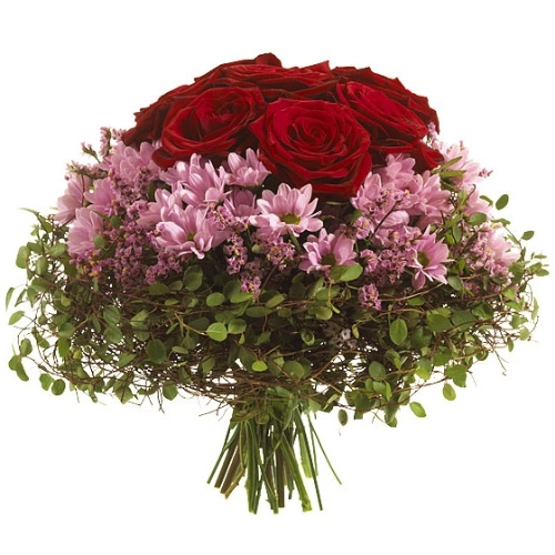 Rond boeket met rode rozen
