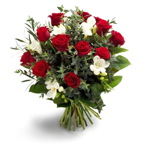 Rozenboeket in rood/wit